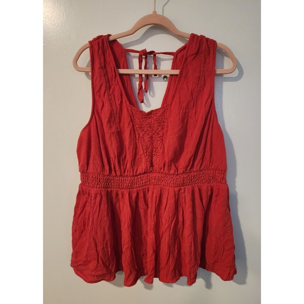 Torrid Womens Sz 3 Red Crinkle Gauze Sleeveless Tank Top Blouse Boho Peasant
